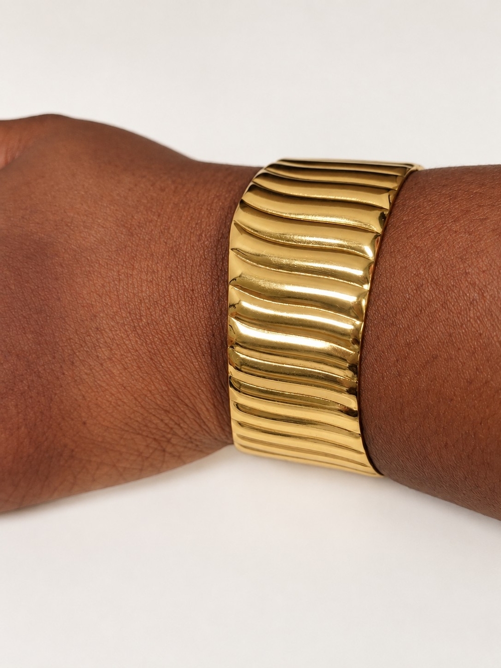 Gold Wave Stretch Cuff Watch Bracelet - Women Jewelry Watches